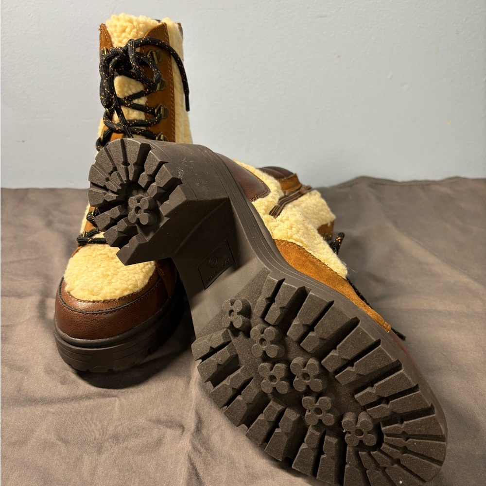 Brown and Tan Shearling Boots